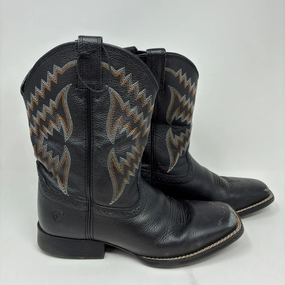 Ariat Tycoon Boys Size 5 Black Leather Square Toe Western Cowboy Boots